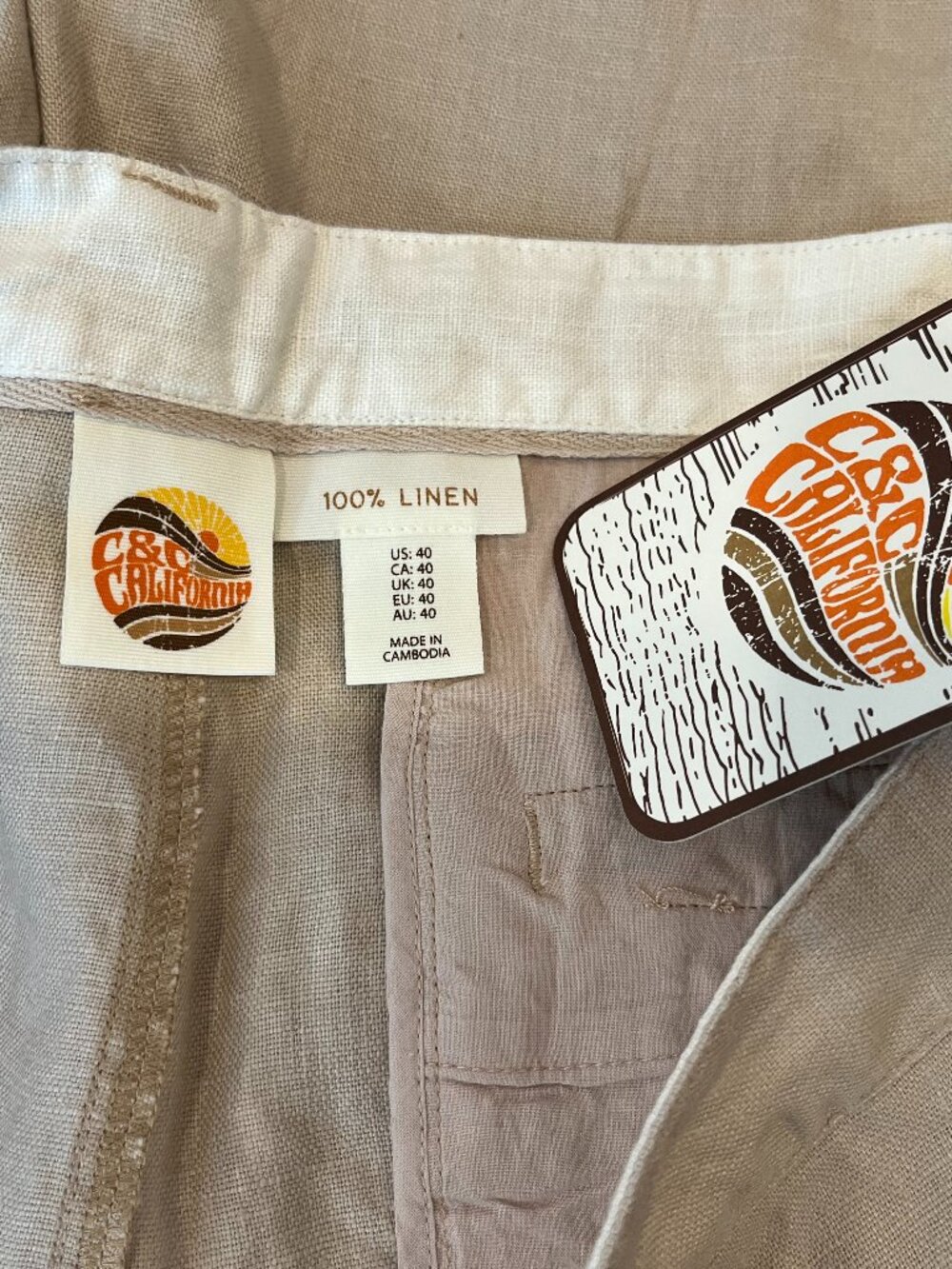 C&C California Men's 100% Linen Light Beige Cargo Shorts – NWT - Picture 6 of 7